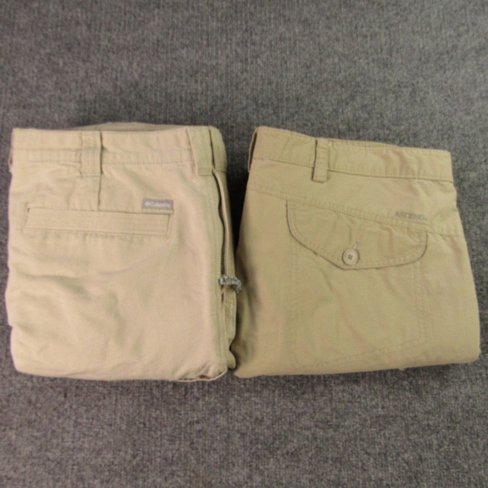 Columbia and Ascend Pants Men 40x34 (32) Beige Cotton Hiking Outdoor Lot of 2